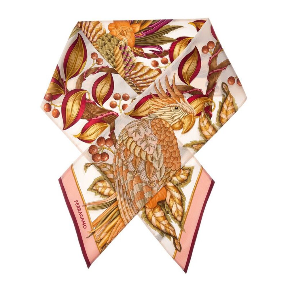 Ferragamo Parrot Print Silk Scarf, Yellow